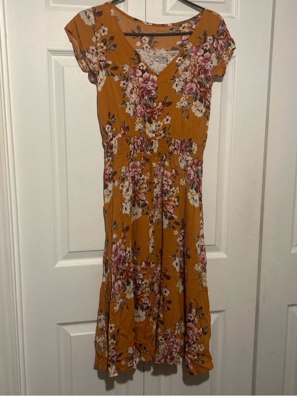Floral V-Neck Midi Dress in Orange